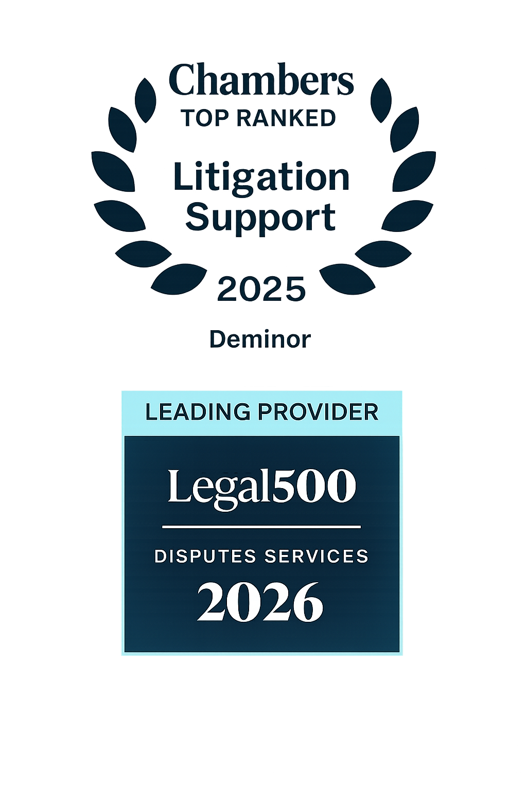Chambers and Legal 500 logos - stack Chambers and Legal 500 logos - stack
