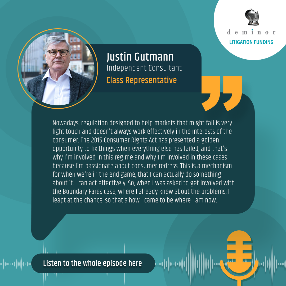 Deminor - Quote Card A - Litigation Funding Podcast Series with Emily O'Neill featuring Justin Gutmann
