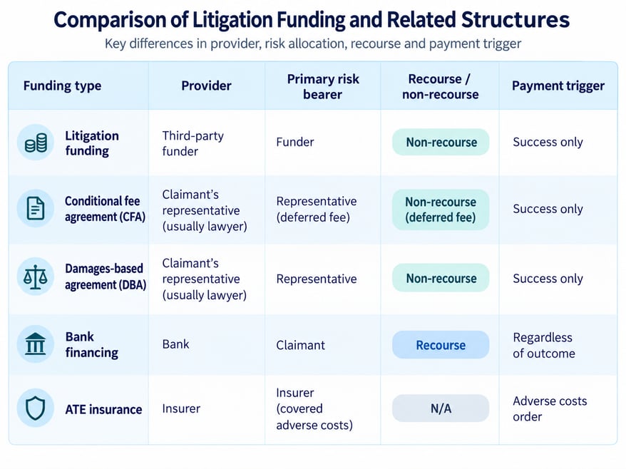 Litigation Funding Structures Comparison Table